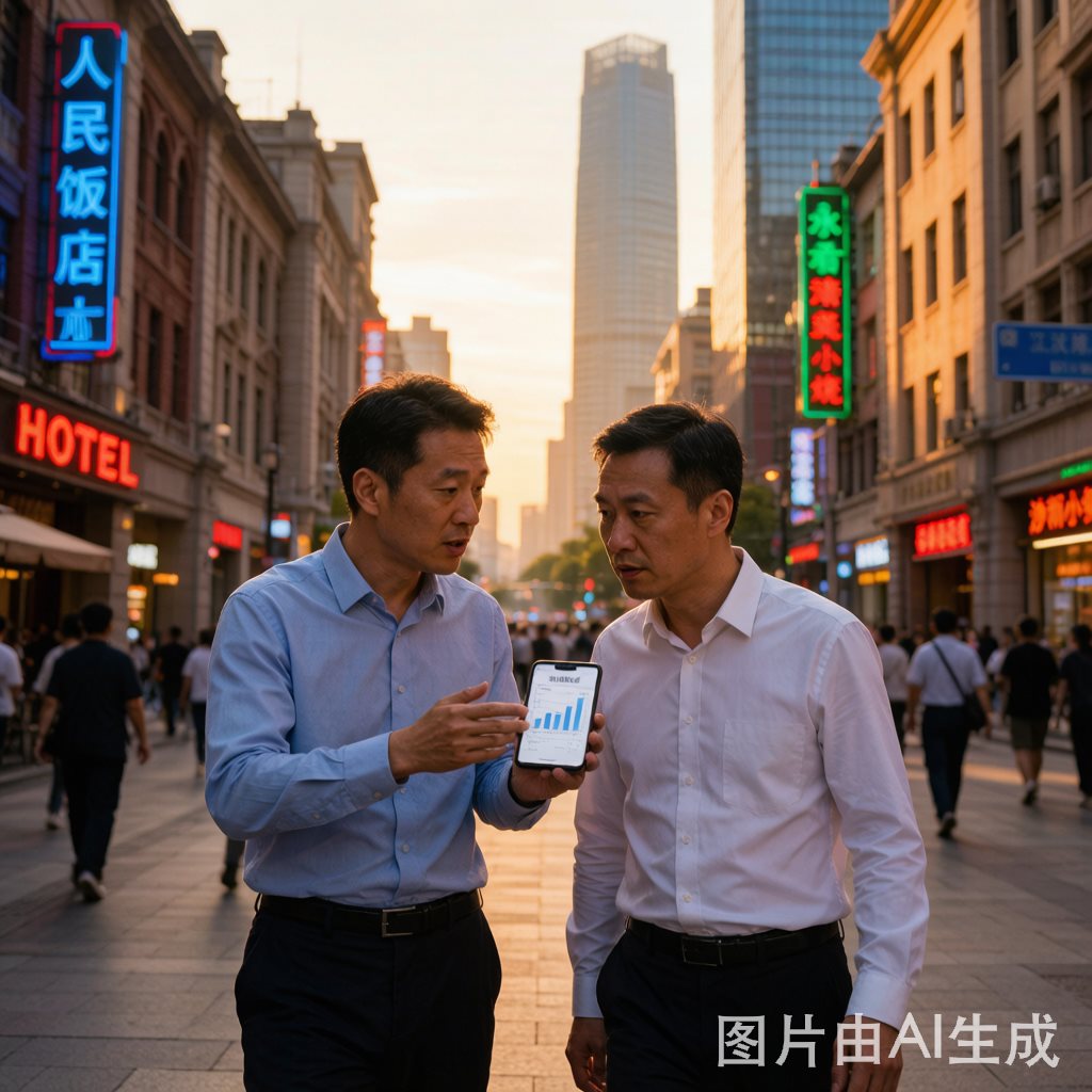 武汉两位老板在步行街讨论财务方案