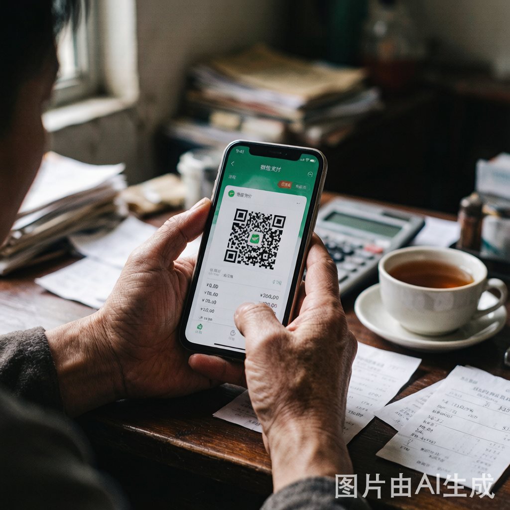 个体户用手机看收款记录