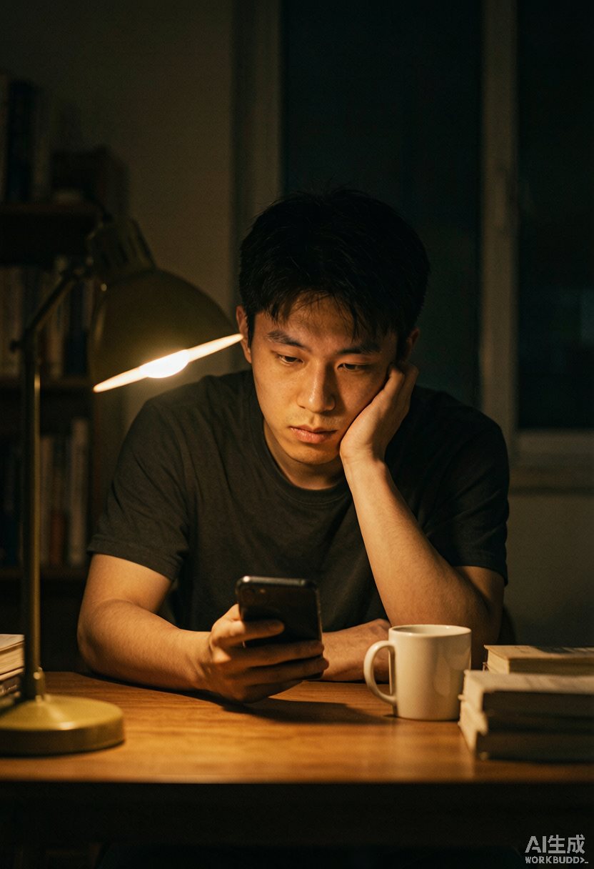 封面：焦虑的上班族在看手机