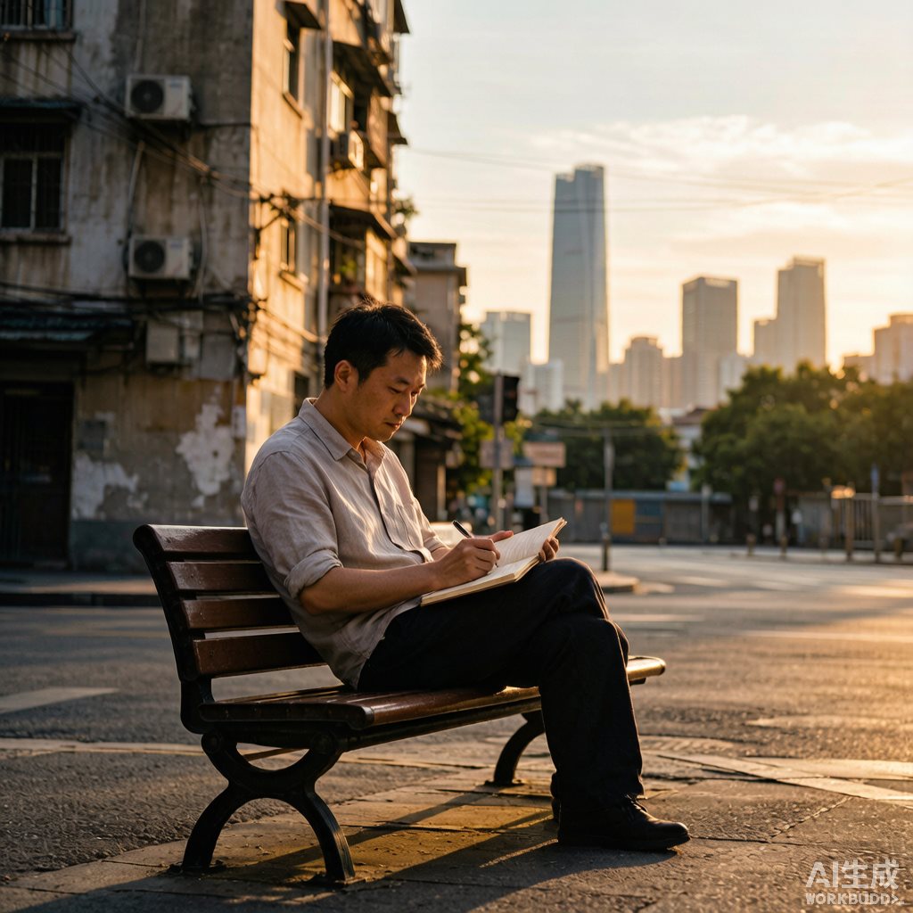 街边长椅记账的年轻人