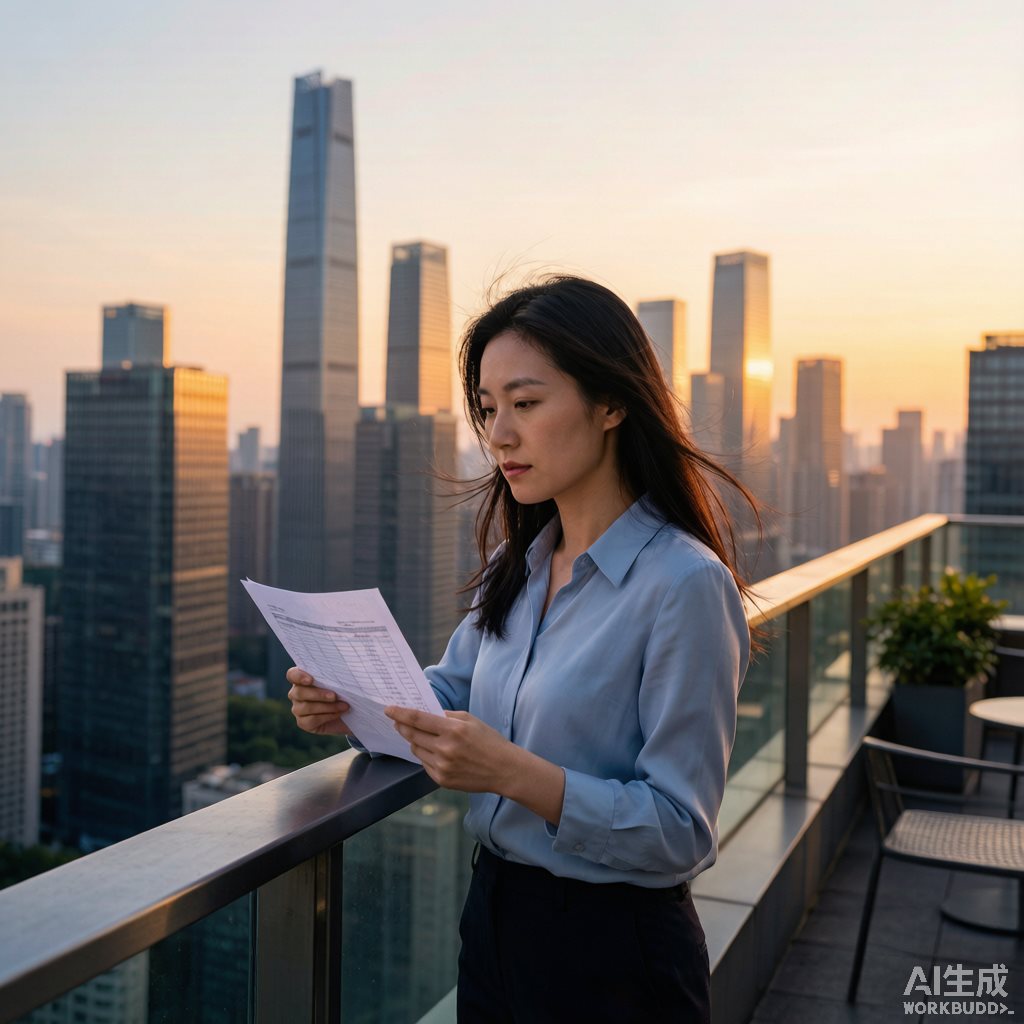 天台看账单的职场女性